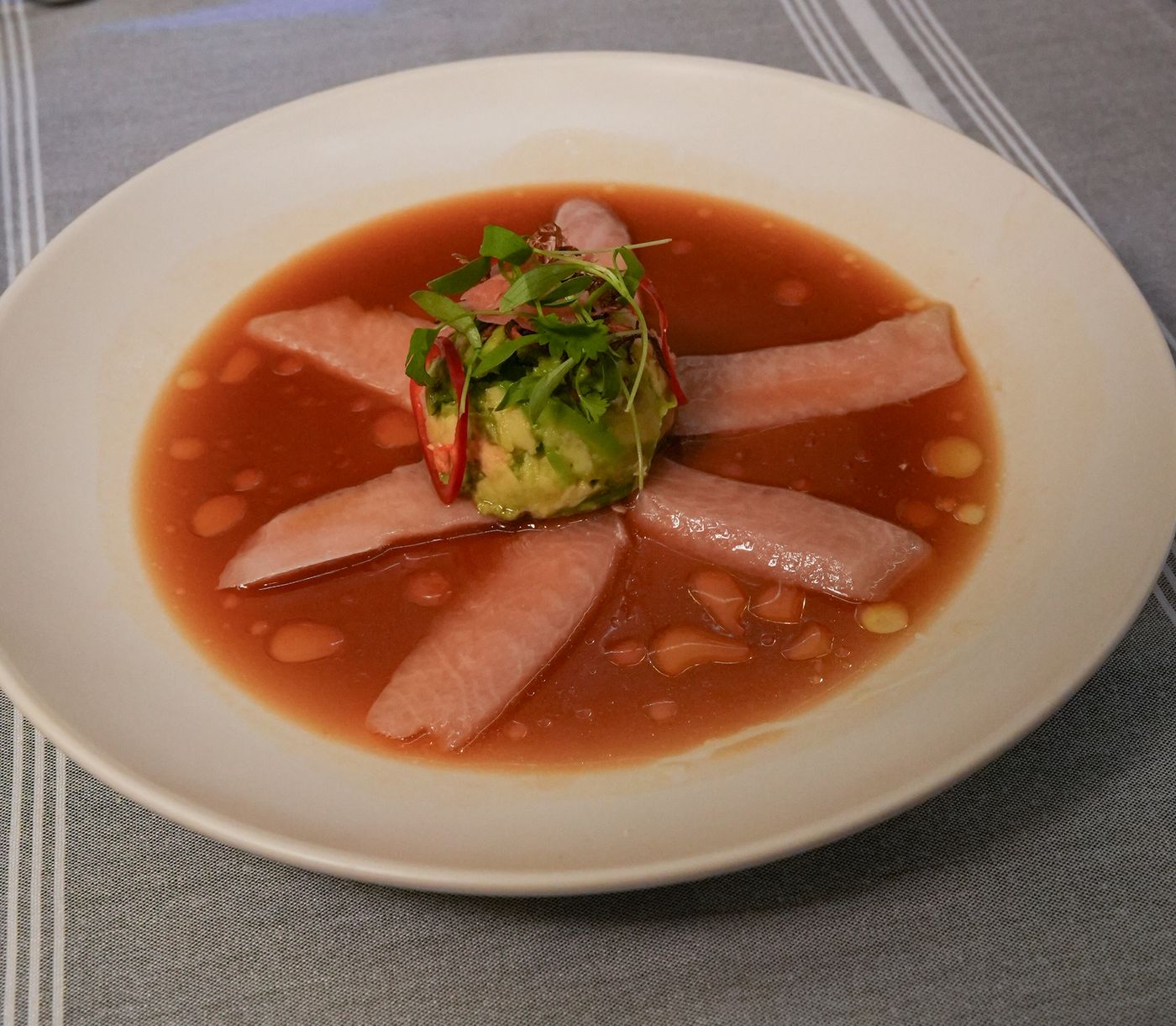 Chilled tuna in citrus broth
